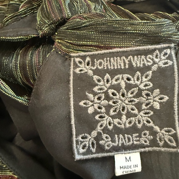 Johnny Was M EUC Metalic Green Halter Maxi Dress with scarf wrap iridescent. - Picture 12 of 14